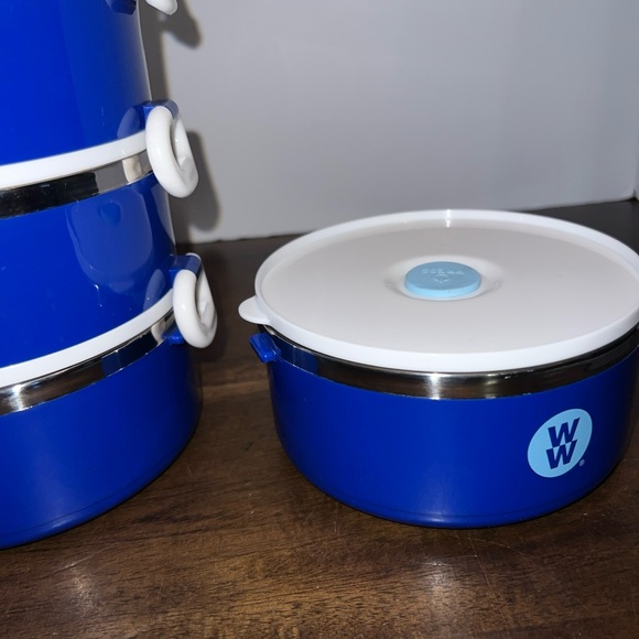 WW Weight Watchers Blue Lunch Tote Box Bento Style Set Stackable Containers - Picture 5 of 6